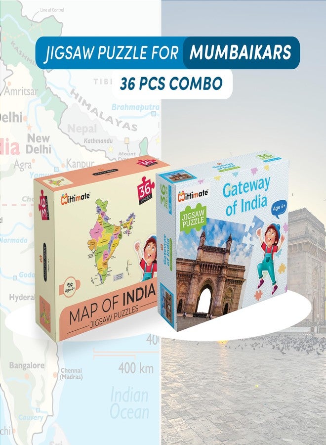 Mittimate Jigsaw Puzzle Combo Set of 2 - Map of India and Gateway of India I 36 Pieces Cardboard Puzzle Game for Kids Age 4 to 6 Year I Birthday Gift for Children - Image 3
